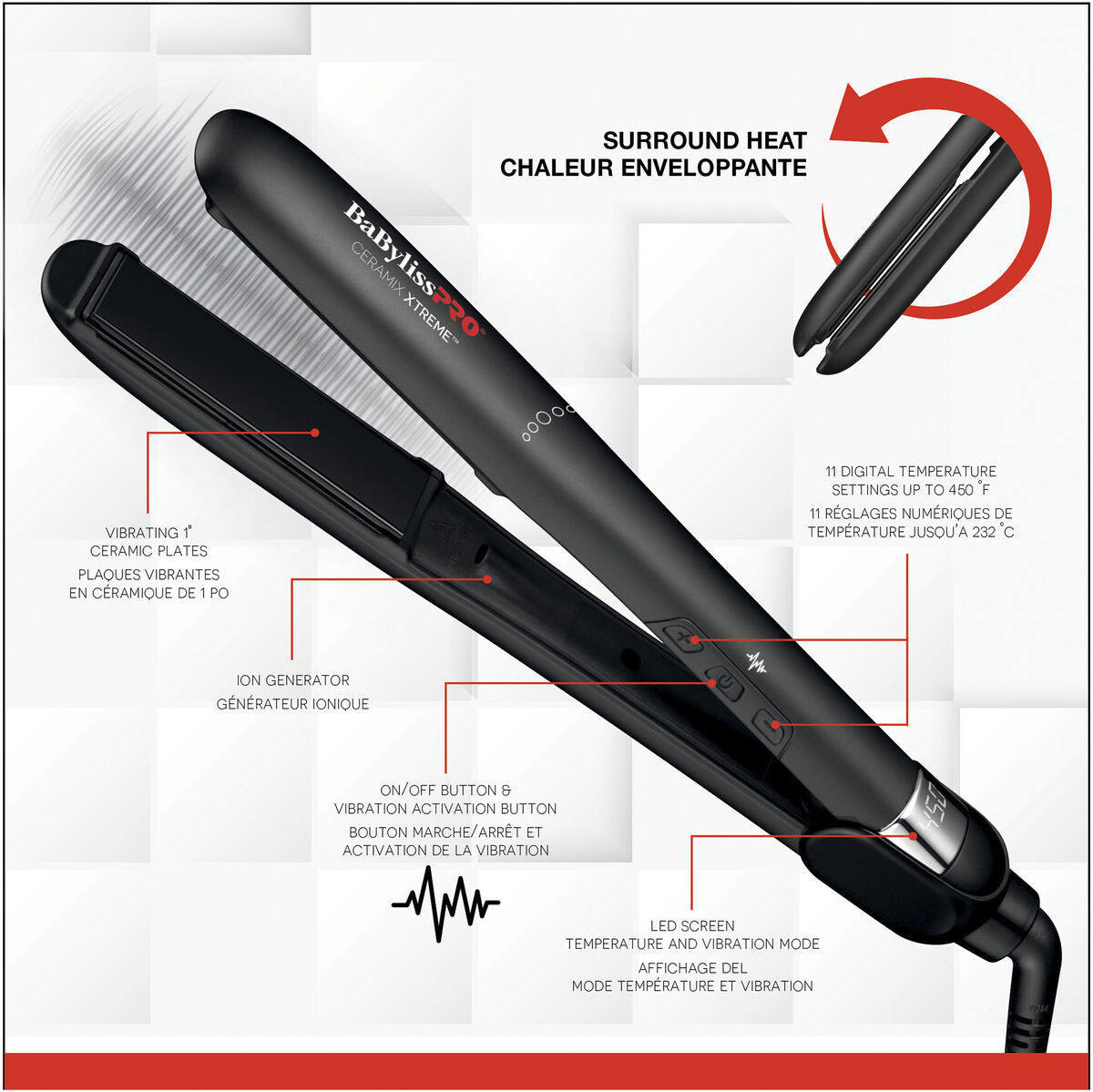 BaBylissPRO&reg; Ceramix Xtreme&trade; Fer plat vibrant en c&eacute;ramique de 1 po, , hi-res 3