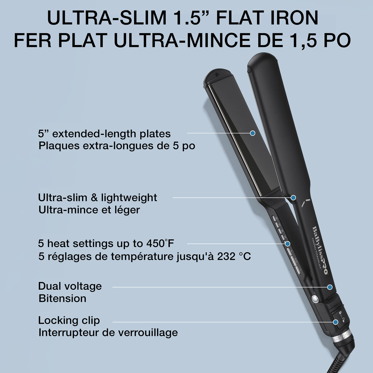 BaBylissPRO&reg; Nano Titanium&trade; Fer plat ultra mince de 1-1/2 po (Noir), , hi-res 4
