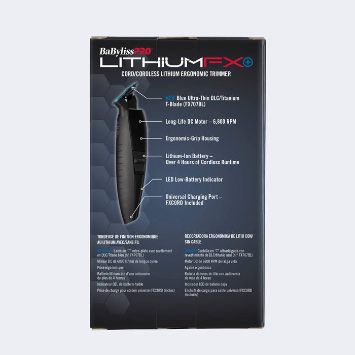 BaBylissPRO® LITHIUMFX+ TONDEUSE DE FINITION ERGONOMIQUE AU LITHIUM AVEC/SANS FIL NOIR MAT, , hi-res image number 4
