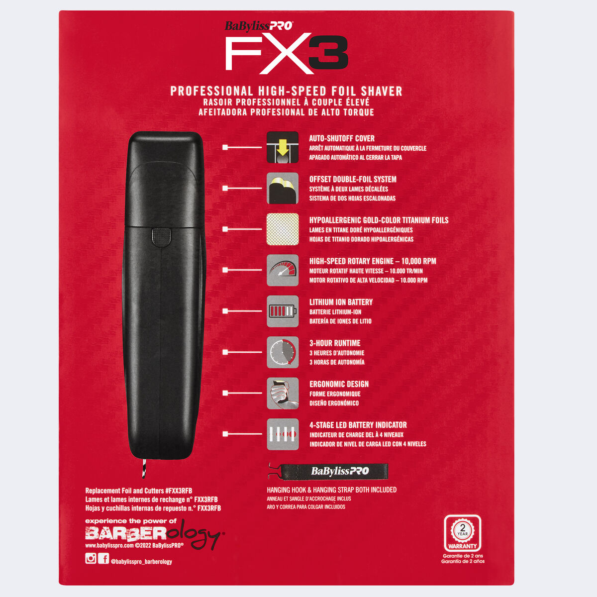 BaBylissPRO&reg; FX3 Cord/cordless High Speed Double Foil Shaver (Black), , hi-res 6