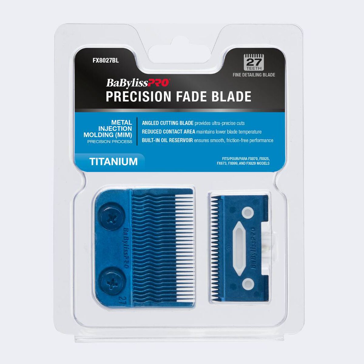 BaBylissPRO&reg; Blue Titanium Metal-Injection Molded (MIM) Precision Fade Blade (27 teeth), , hi-res 2