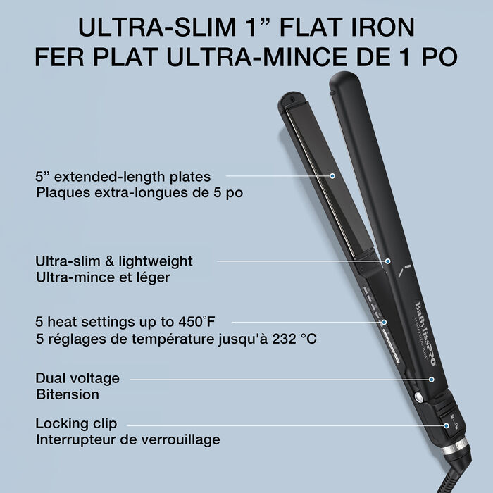 BaBylissPRO&reg; Nano Titanium&trade; 1" Ultra Slim Flat Iron (Black), , hi-res image number 3