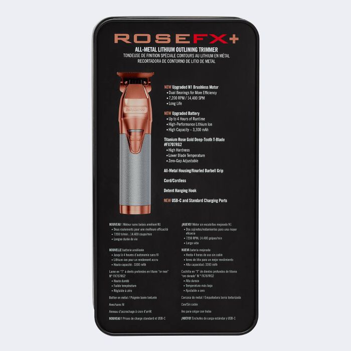 BaBylissPRO® ROSEFX+ TONDEUSE DE FINITION MÉTALLIQUE « SKELETON » AU LITHIUM, , hi-res image number 6 BaBylissPRO® ROSEFX+ TONDEUSE DE FINITION MÉTALLIQUE « SKELETON » AU LITHIUM, , hi-res image number 6