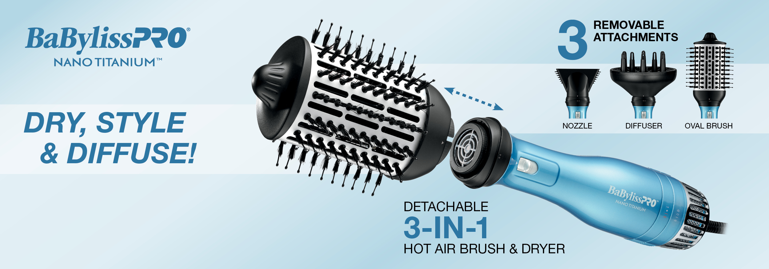 3in1 Detachable hot air brush and dryer