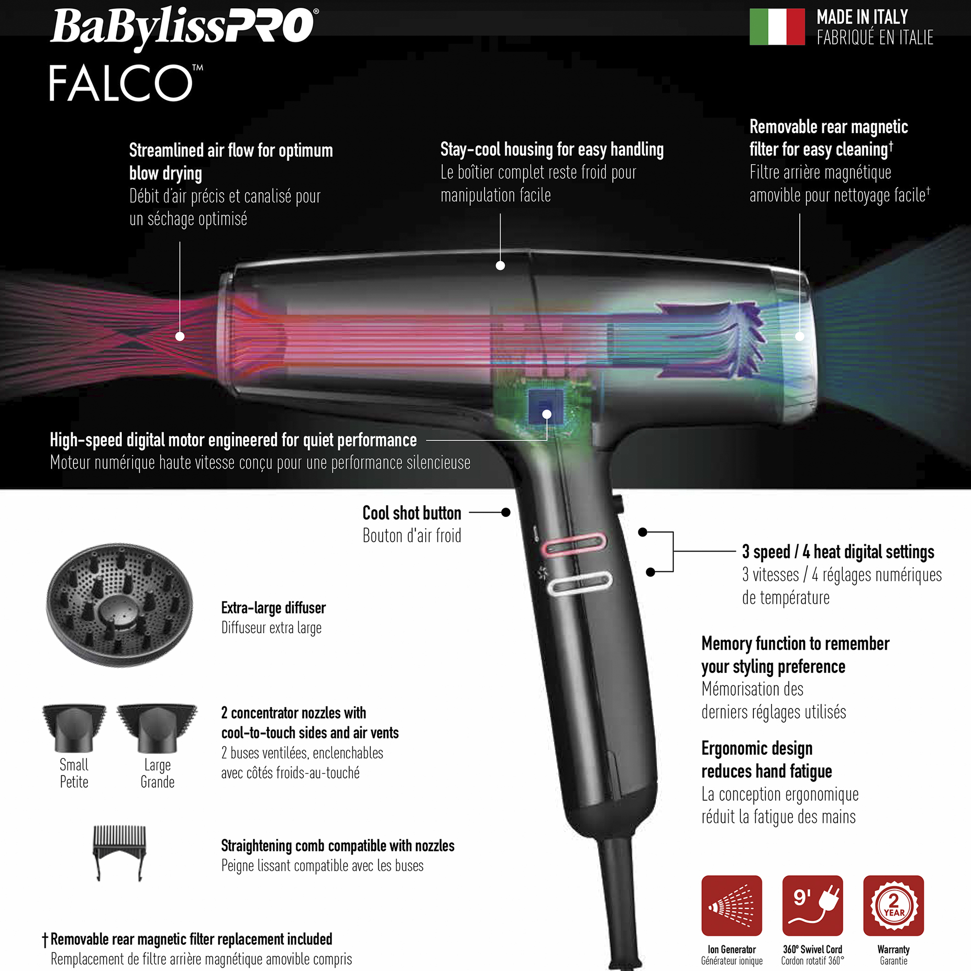 BaBylissPRO® Falco™ Professional Ionic High-Performance Hairdryer, , large image number 6