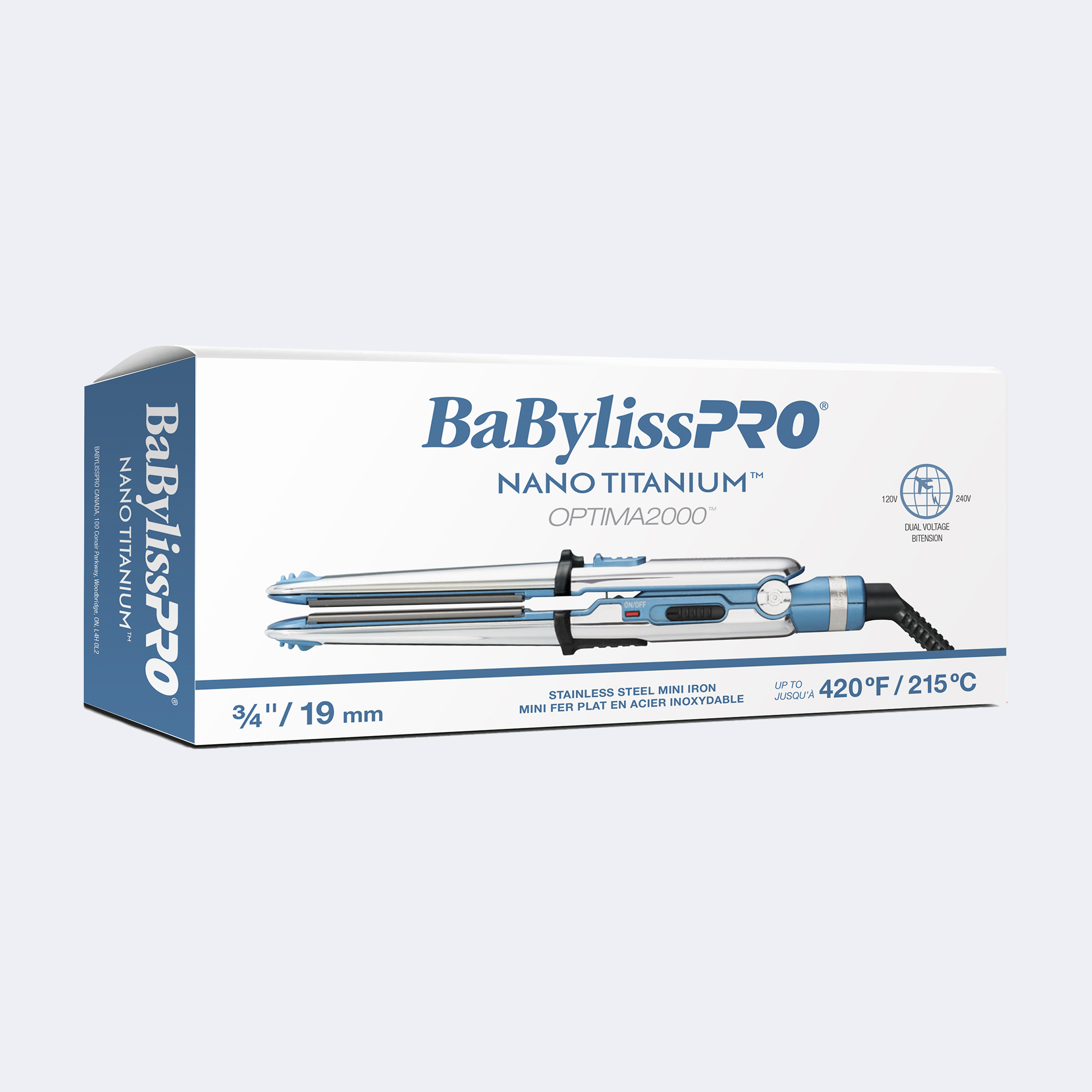 BaBylissPRO® Nano Titanium™ Optima mini fer plat en acier inoxydable de 3/4 po, , large image number 1